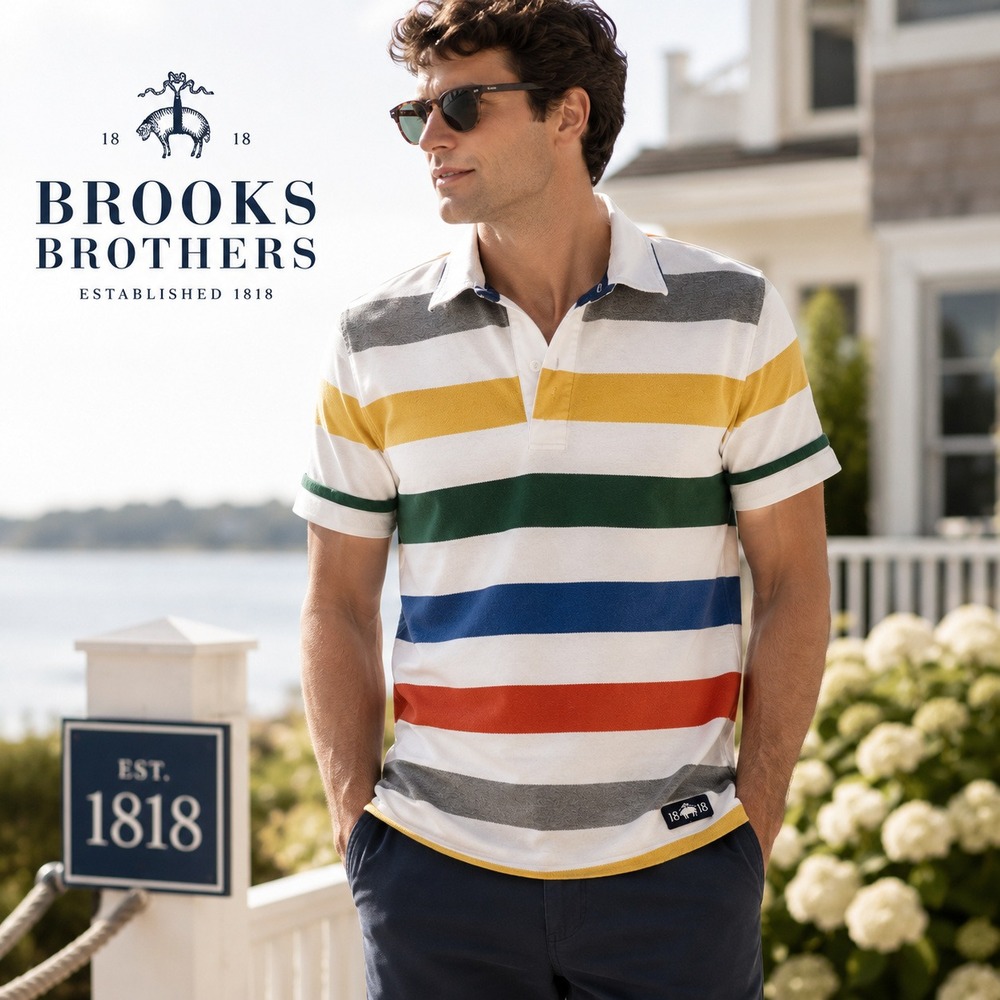 Brooks Brothers Red Fleece Polo Shirt Mens M Striped Pique Rugby Preppy Cotton